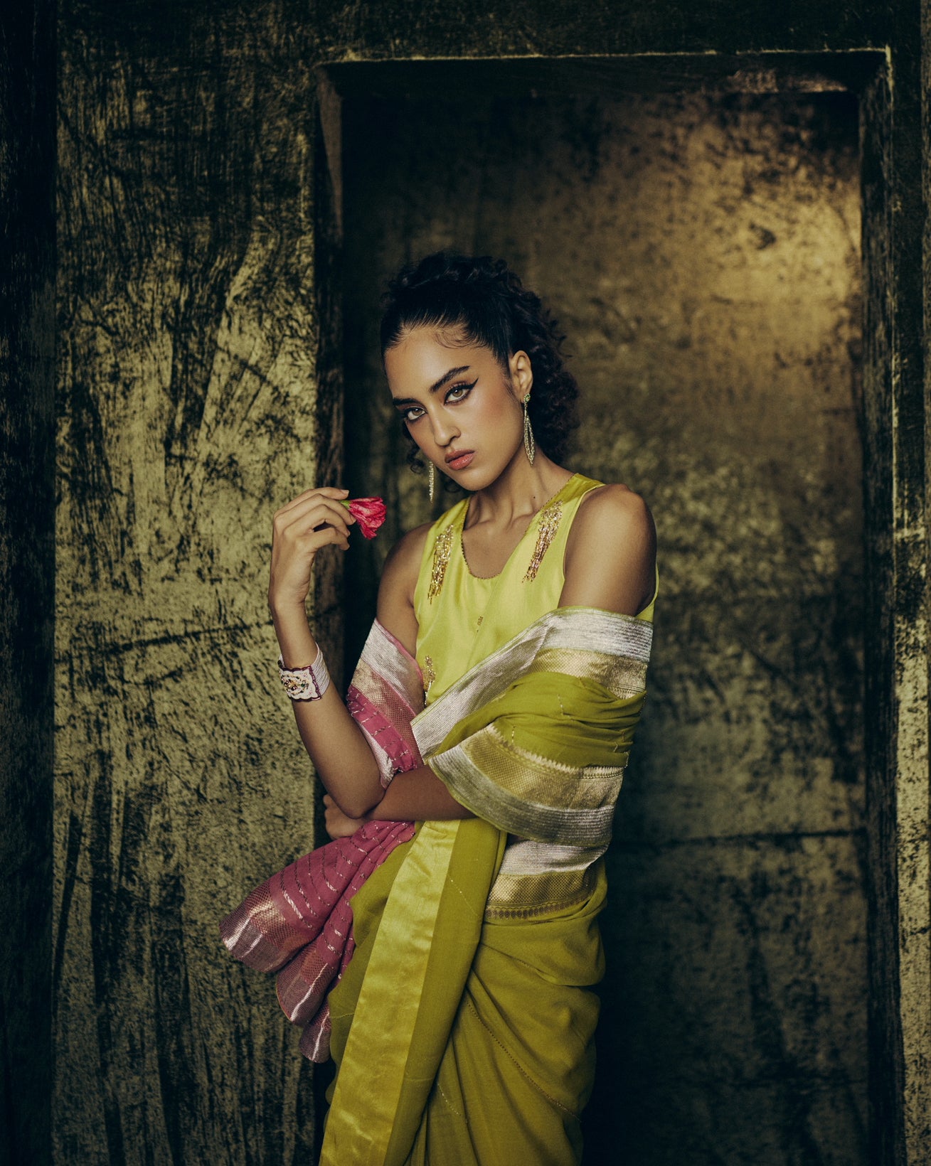 Vaidehi Saree Set in Chartreuse