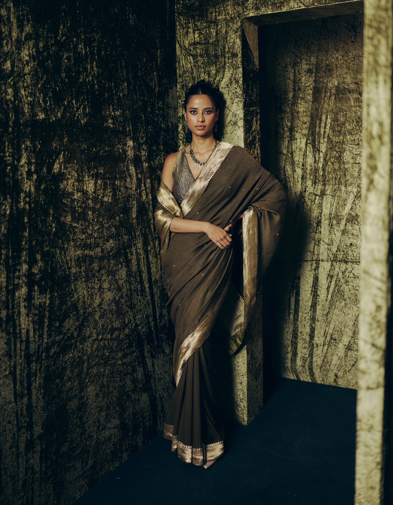Radhika Saree Set in Olive