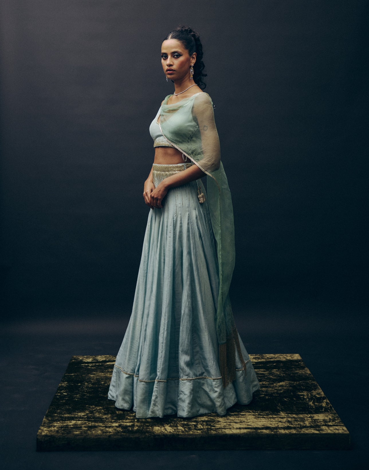 Bodycon ghaghra set in Turquoise