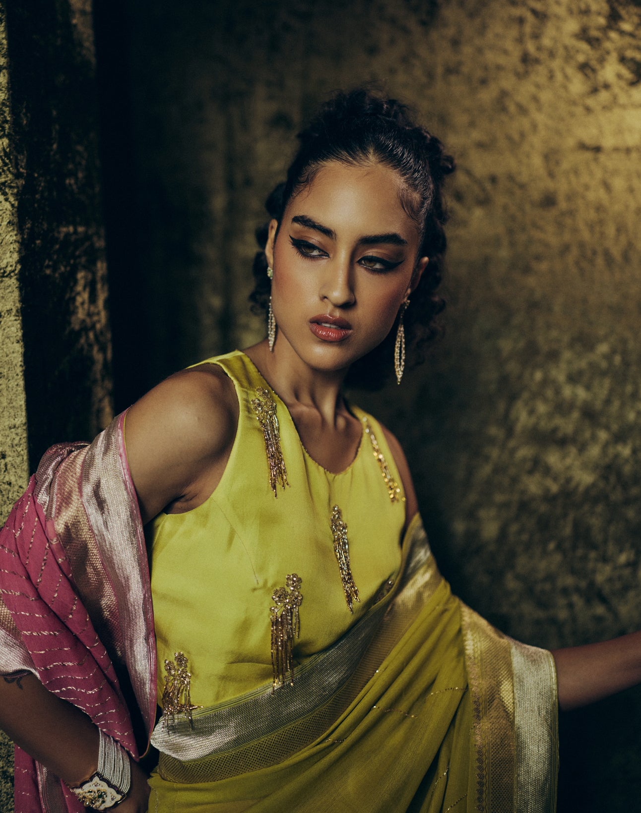 Vaidehi Saree Set in Chartreuse