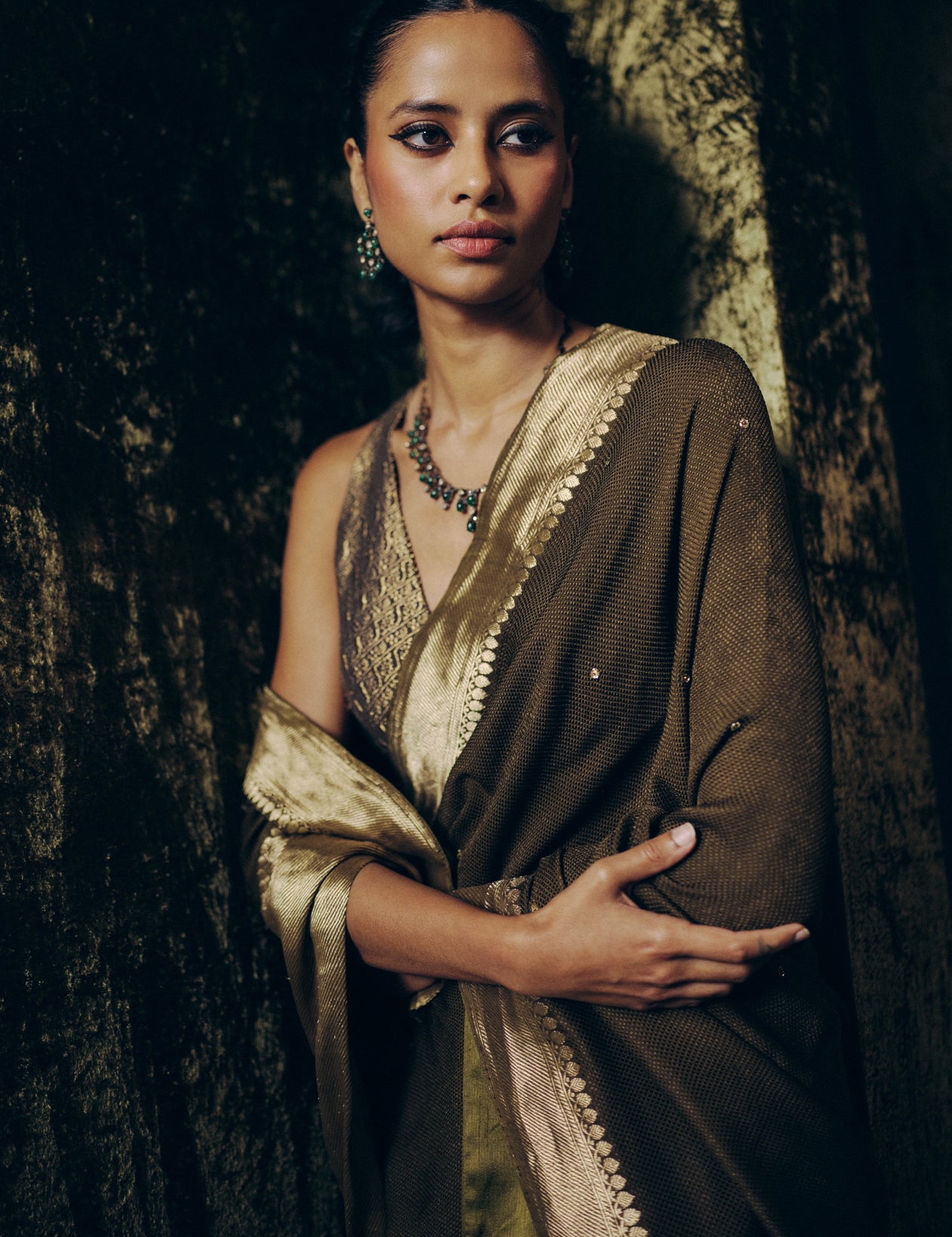 Radhika Saree Set in Olive