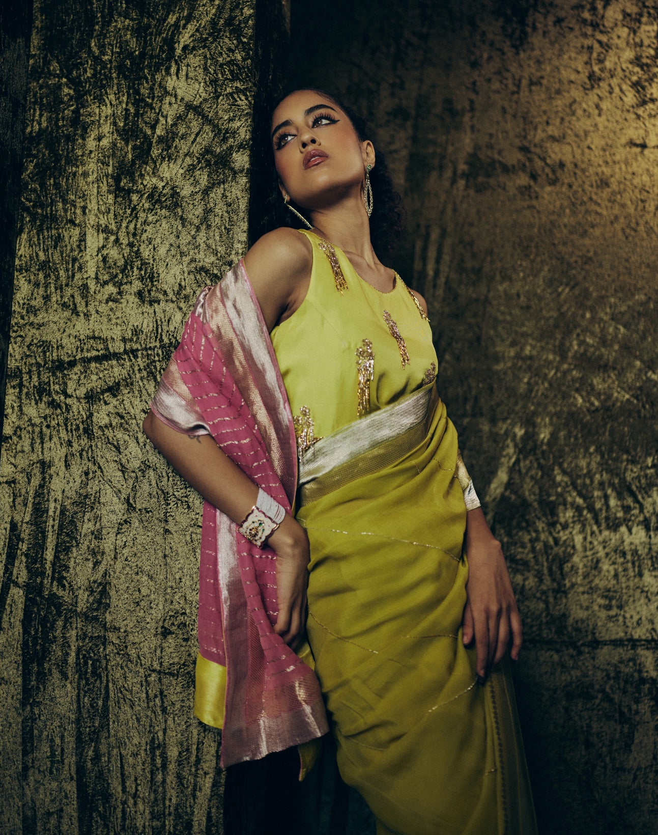 Vaidehi Saree Set in Chartreuse