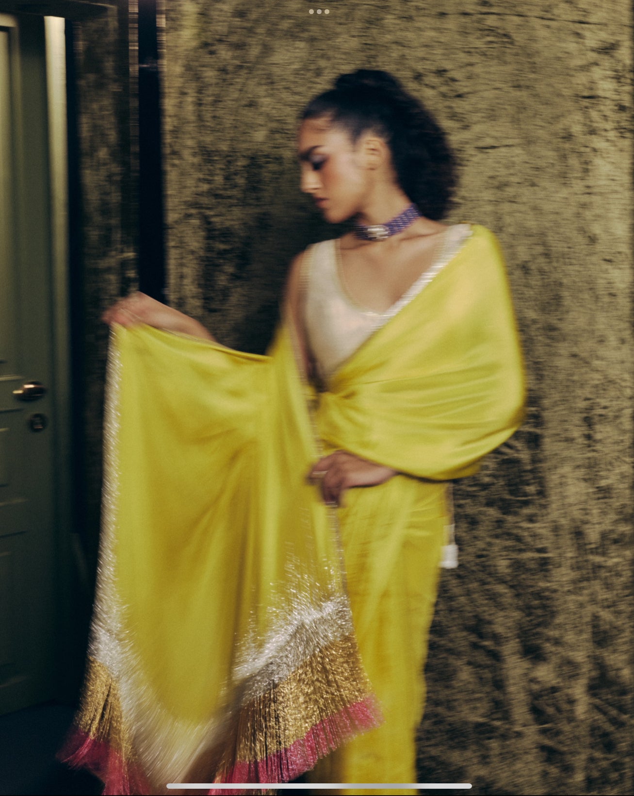 Amrita saree set in Chartreuse