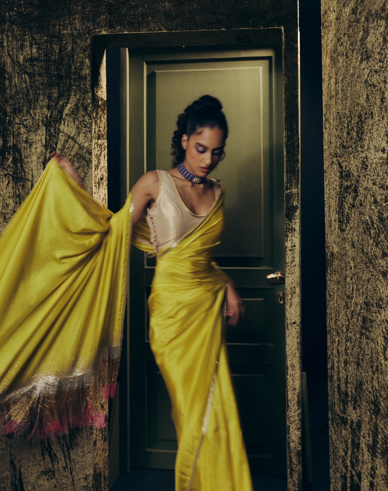 Amrita saree set in Chartreuse
