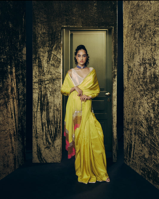 Amrita saree set in Chartreuse