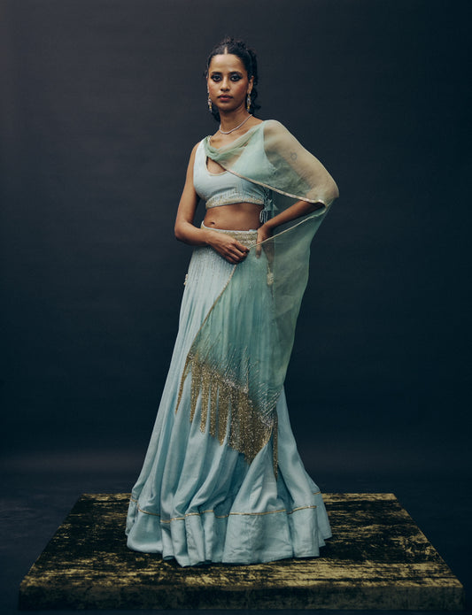 Bodycon ghaghra set in Turquoise