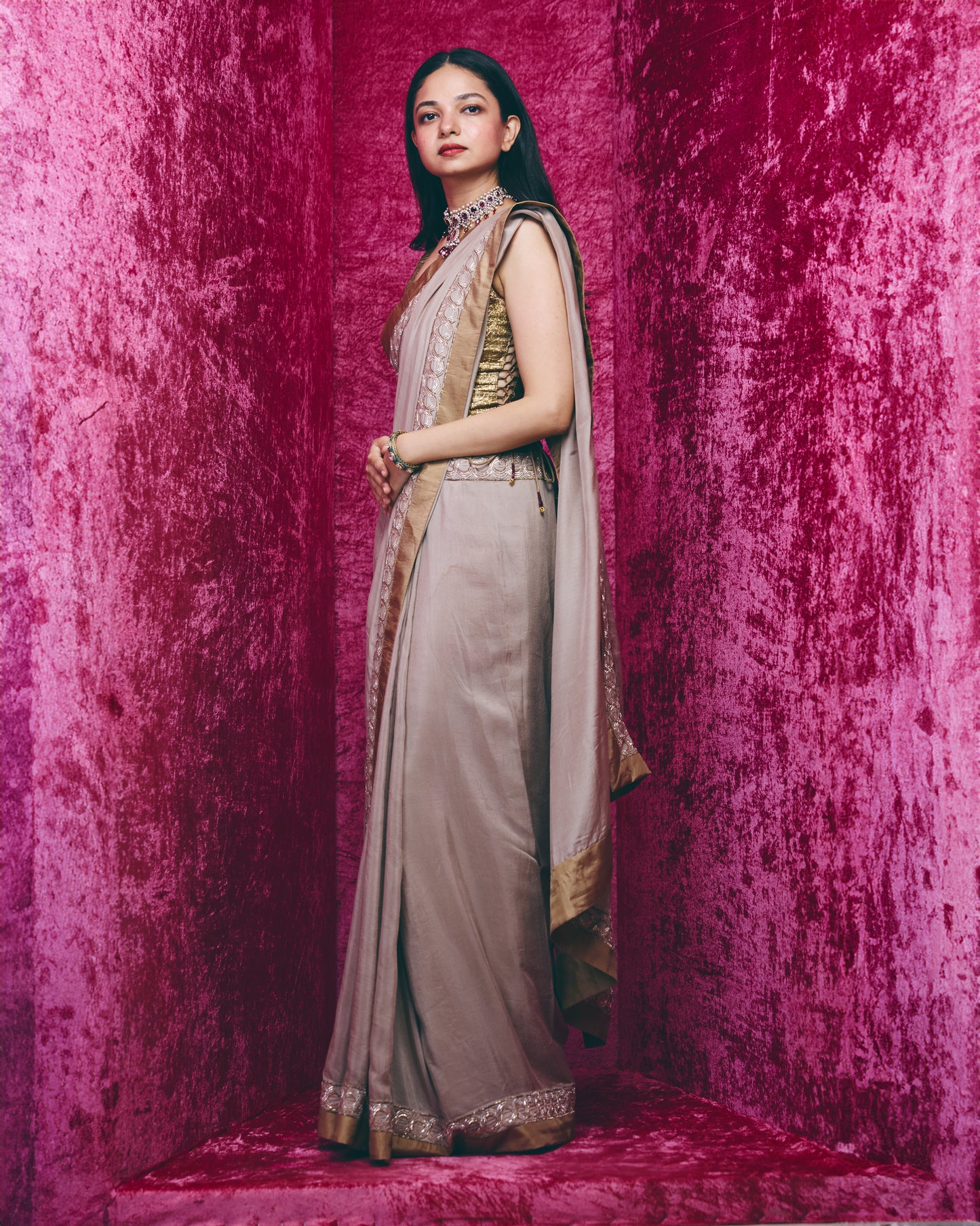 Padmini saree set in Mushroom